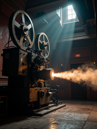 悬疑惊悚电影海报，黑色背景，神秘人物剪影，红色光影点缀，烟雾缭绕效果，电影胶片质感