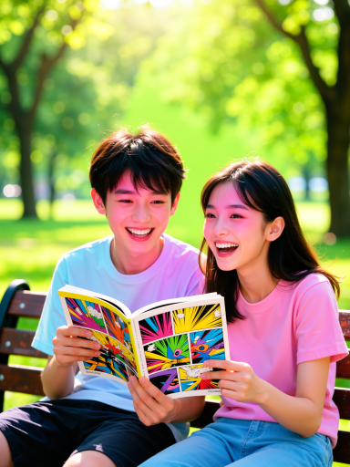 校园青春爱情电影海报，学校背景，青春男女，阳光明媚，清新自然风格