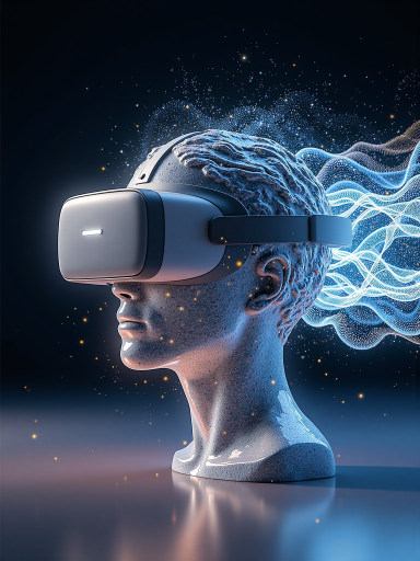 虚拟现实科幻电影海报，数字网格背景，虚拟现实界面，几何图形，赛博朋克风格